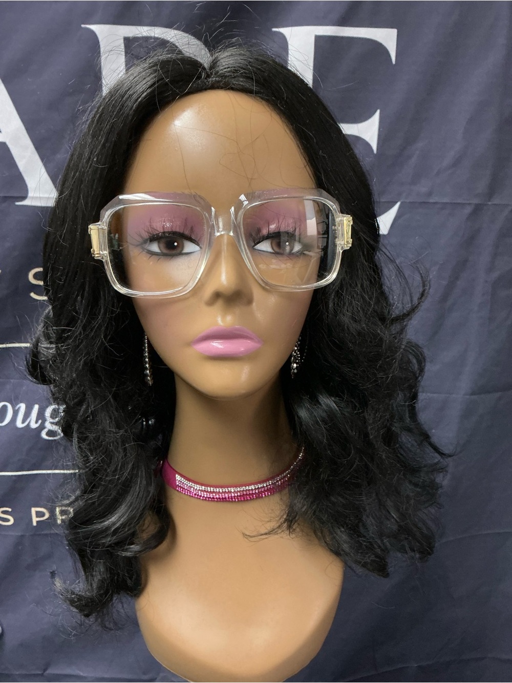 Clear Oversized Square Sunglasses with Gold Accents - Pink Tint